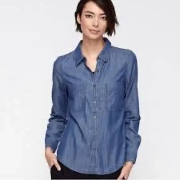 Eileen Fisher Denim Long Sleeve Button Down Shirt - Picture 1 of 8
